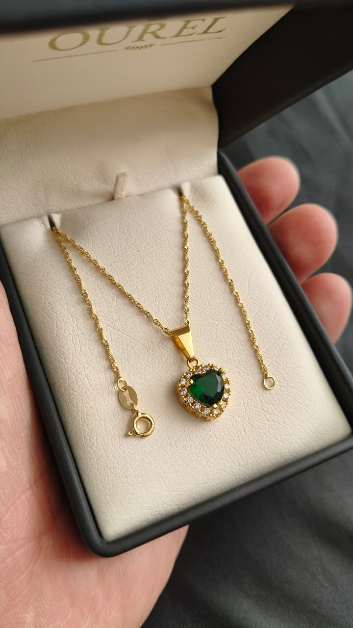 Cadena Singapur 45CM y dije Corazon Oro Laminado 18K