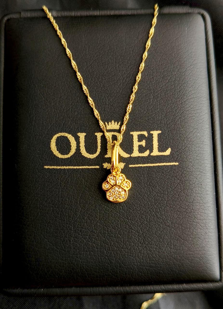 Cadena Singapur 45CM y dije Wuff Oro Laminado 18K